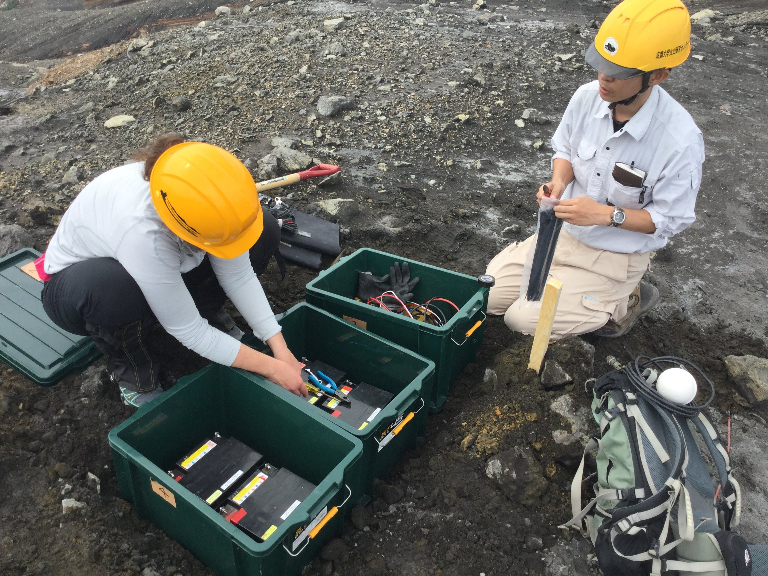 Infrasound Array Installation, Aso Volcano, Japan - Summer 2015, credit: Y. Huang
