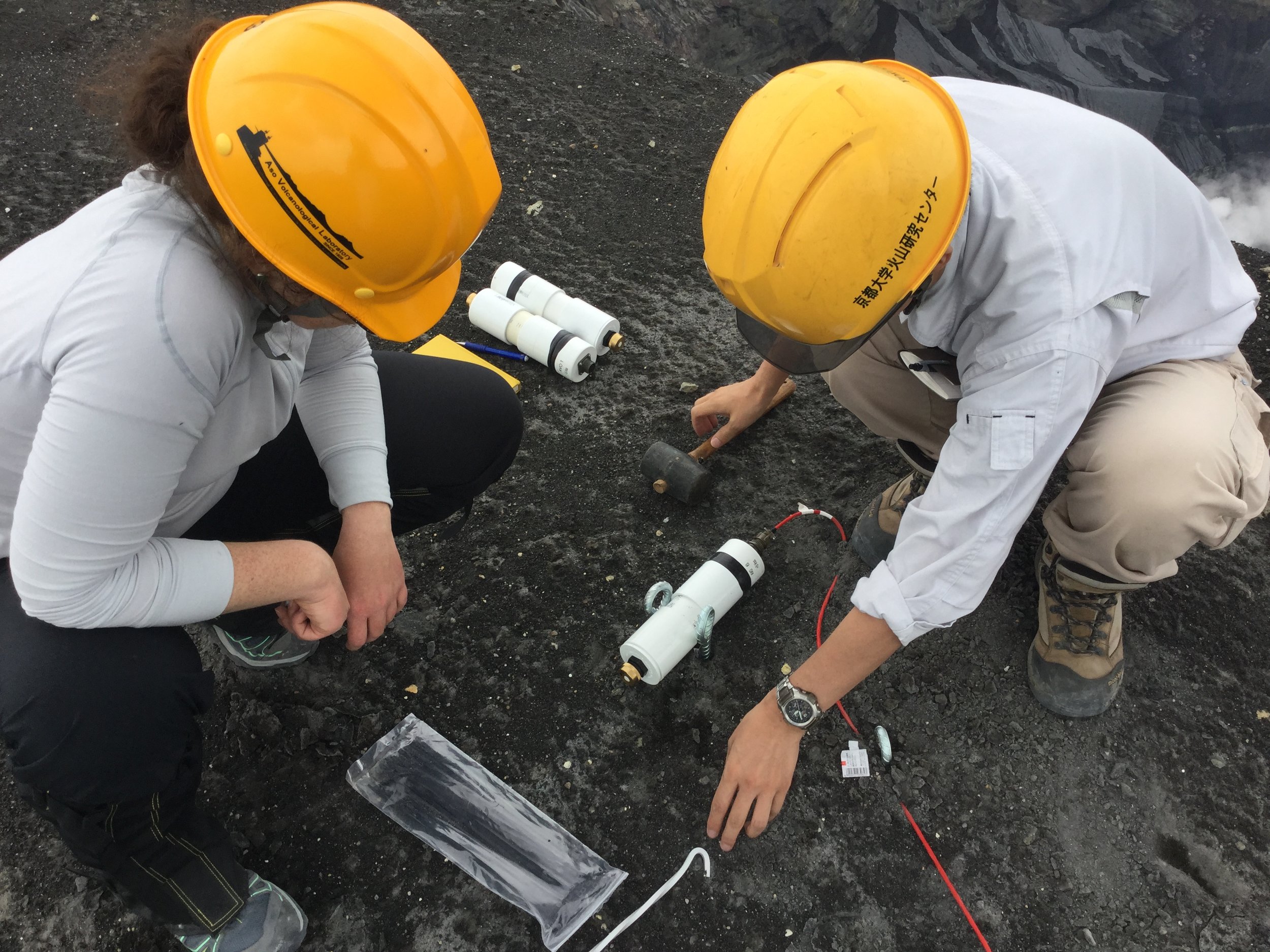 Infrasound Array Installation, Aso Volcano, Japan - Summer 2015, credit: Y. Huang