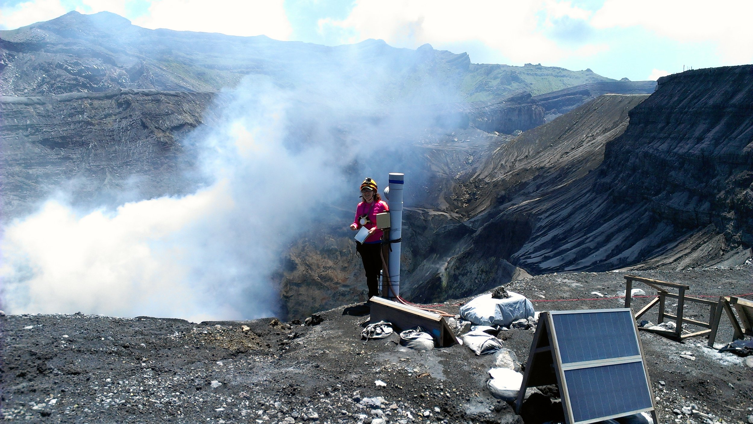 Data Collection, Aso Volcano, Japan - NSF EAPSI Fumarole Acoustics Project - Summer 2015, credit: T. Minami