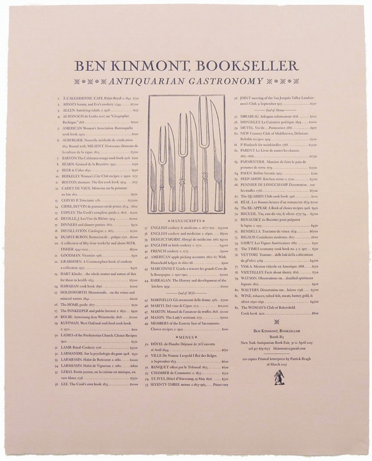 Broadside for Ben Kinmont Bookseller