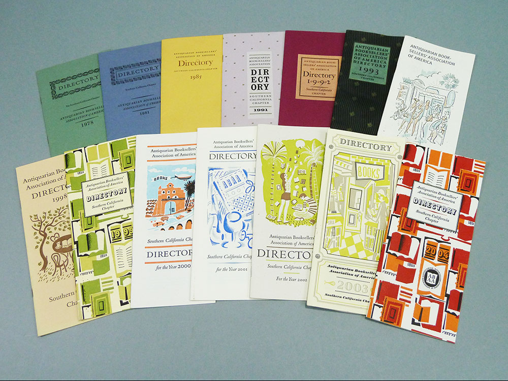 ABAA Southern California chapter directories from 1978–2004. The illustrated covers are by Vance Gerry.