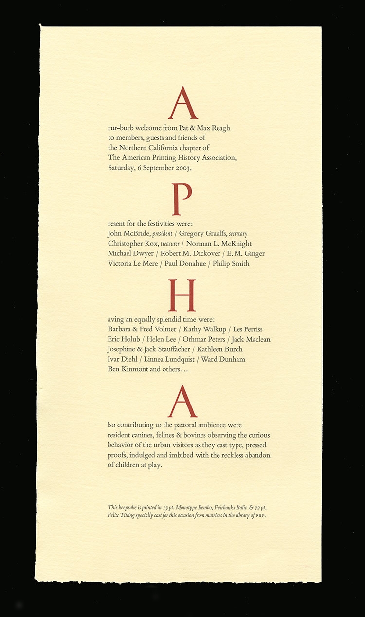  APHA keepsake. Patrick Reagh, 2003. 