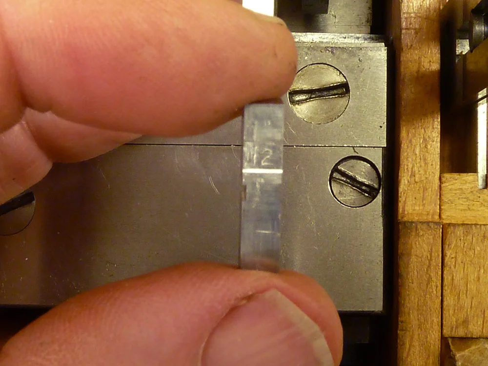 First casting on 24 June, 2015 .with the Quad and Space mold. The size (12pt.) shown on the side. Pretty cool, eh? 