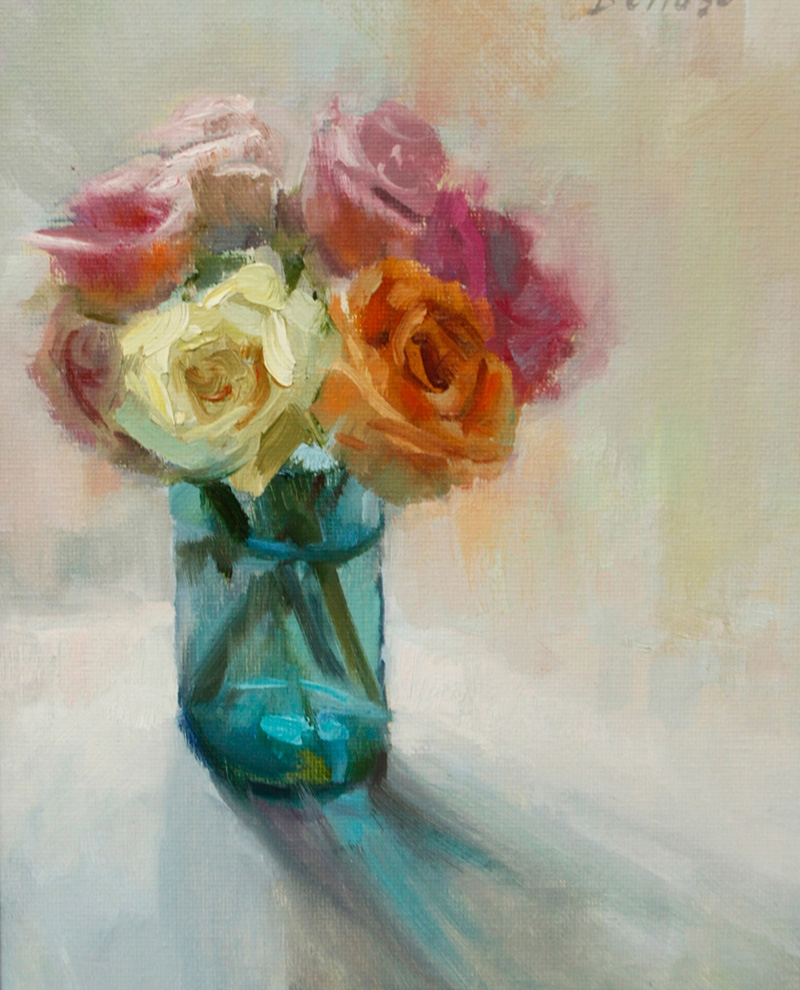 Roses in Turquoise Vase