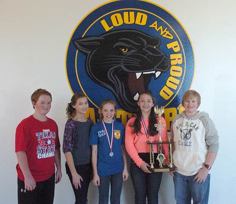 Bring back medals and a trophy from competing in the Region VIII Science Fair are Stone Middle School students Reese Mobley, Laney Young, Colleen Dawson, Allison Bright, and Parker Freeman.