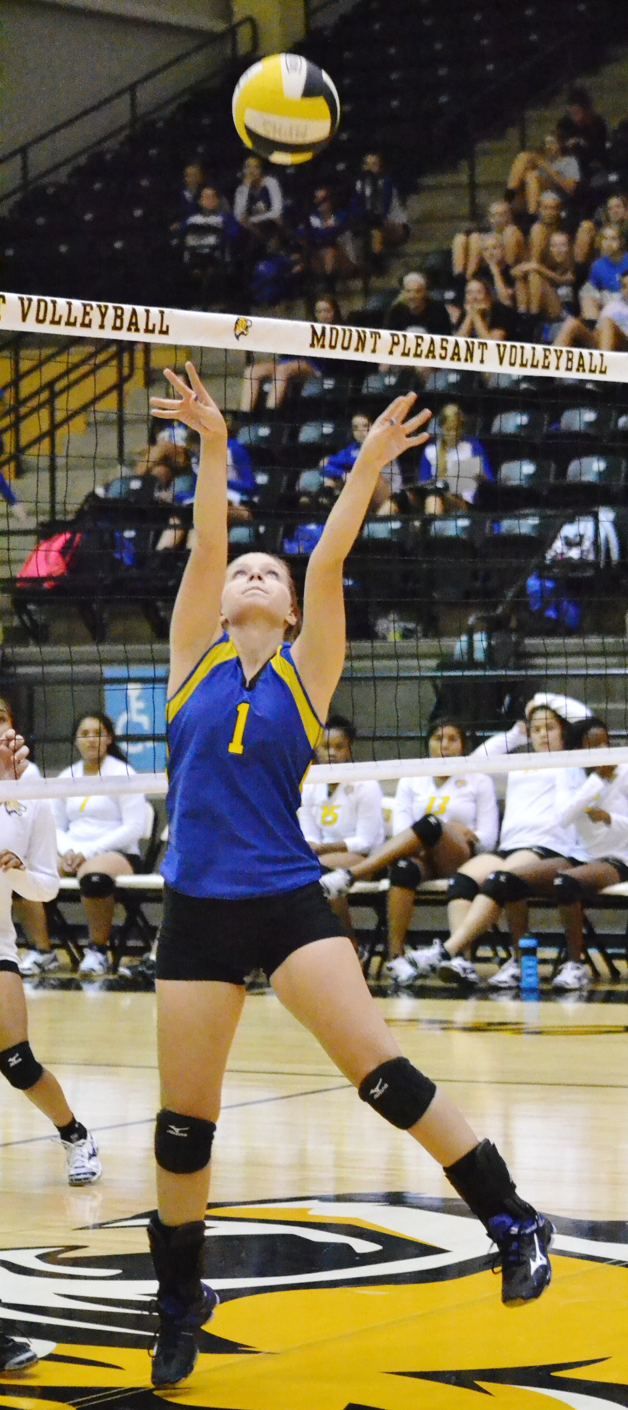 (Photo by Beverly White) Freshman Madeline Clark setting the ball.