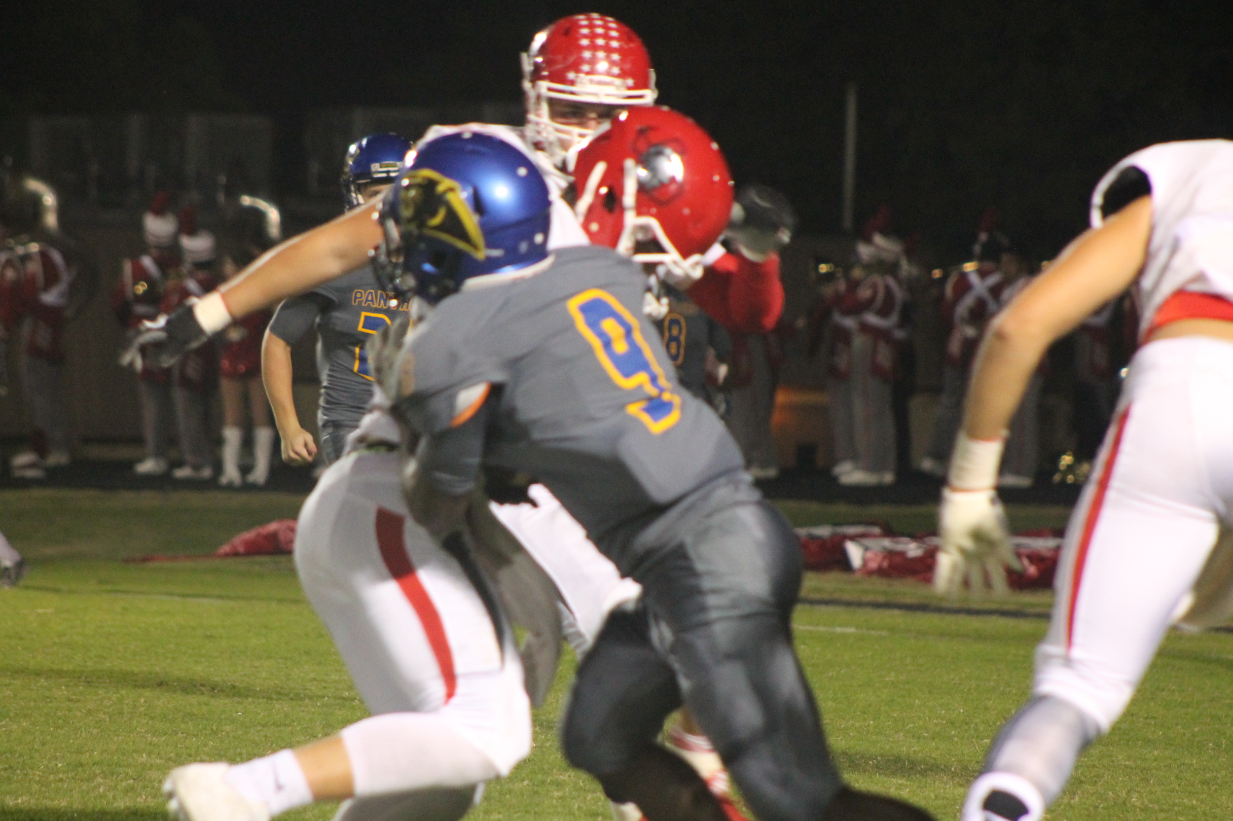 (Photo by Maddy Routon) Menderiz Gray making a tackle for the Panthers against Van