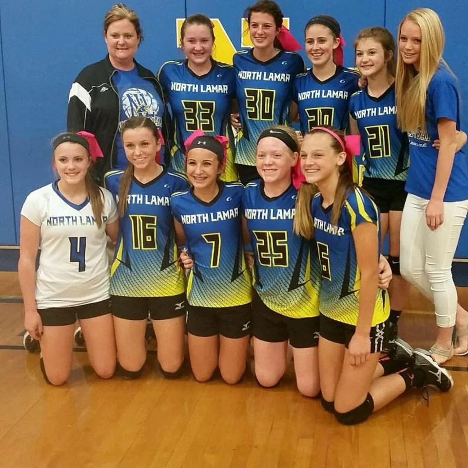Front row: Chloe Chaix - libero, Tatum Rekieta - setter/hitter, Jaycie Procter - defensive specialist, Ashlyn Reavis - defensive specialist/hitter ,Macie Pointer - outside hitter Back row: Coach -Laura Nickerson, Chloe Miller -middle blocker, Sophia Johnson - middle blocker, Kenley Coston - setter/hitter, Skylar Coursey - outside hitter, Lexie Brown -mgr