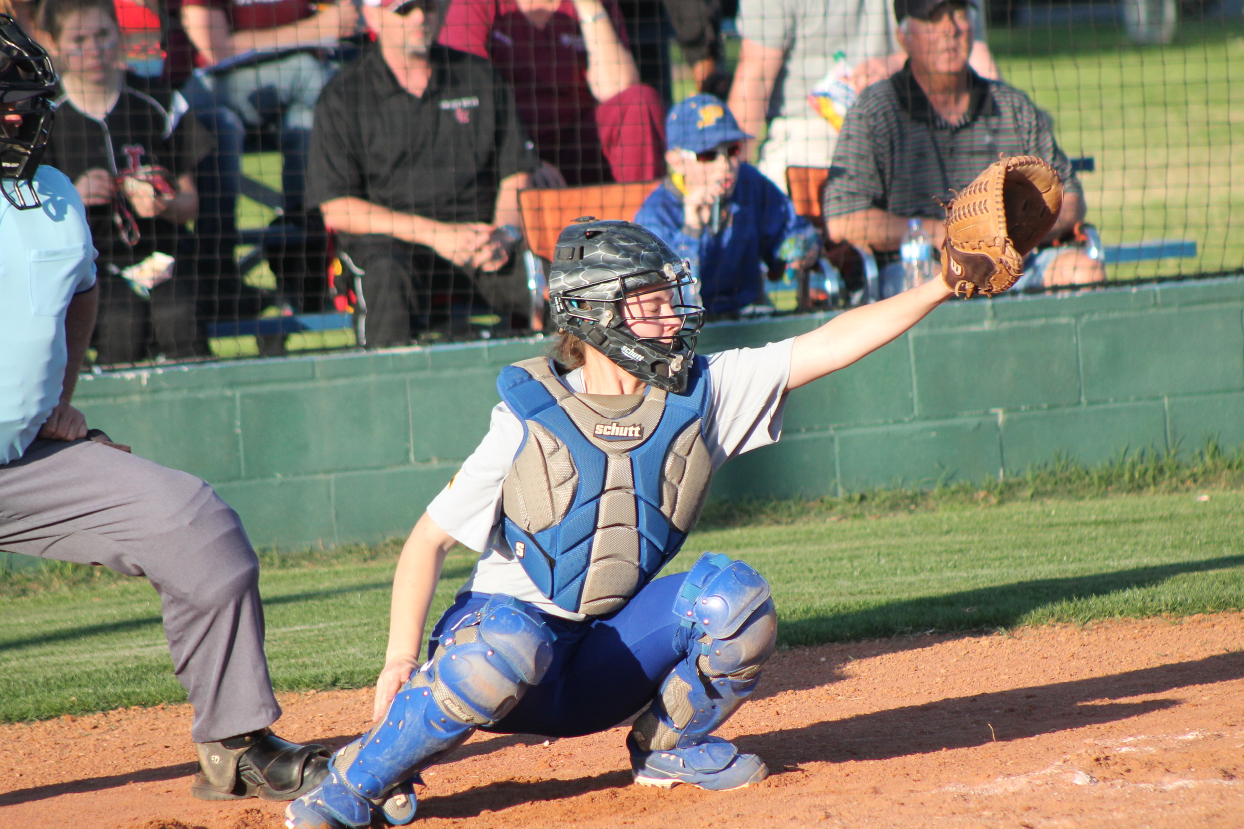 Bailee Nickerson catching during a game earlier in the season.