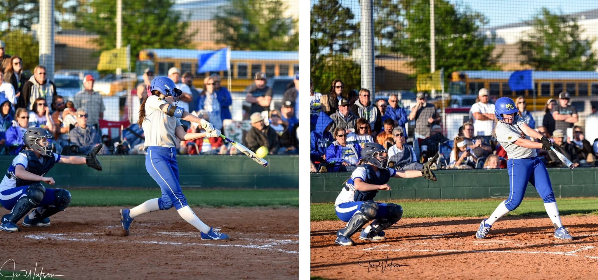 (Both photos by Joe Watson) Reagan Richardson (left) and Brooke Collard with homeruns in the fourth inning of North Lamar's win over Rains.