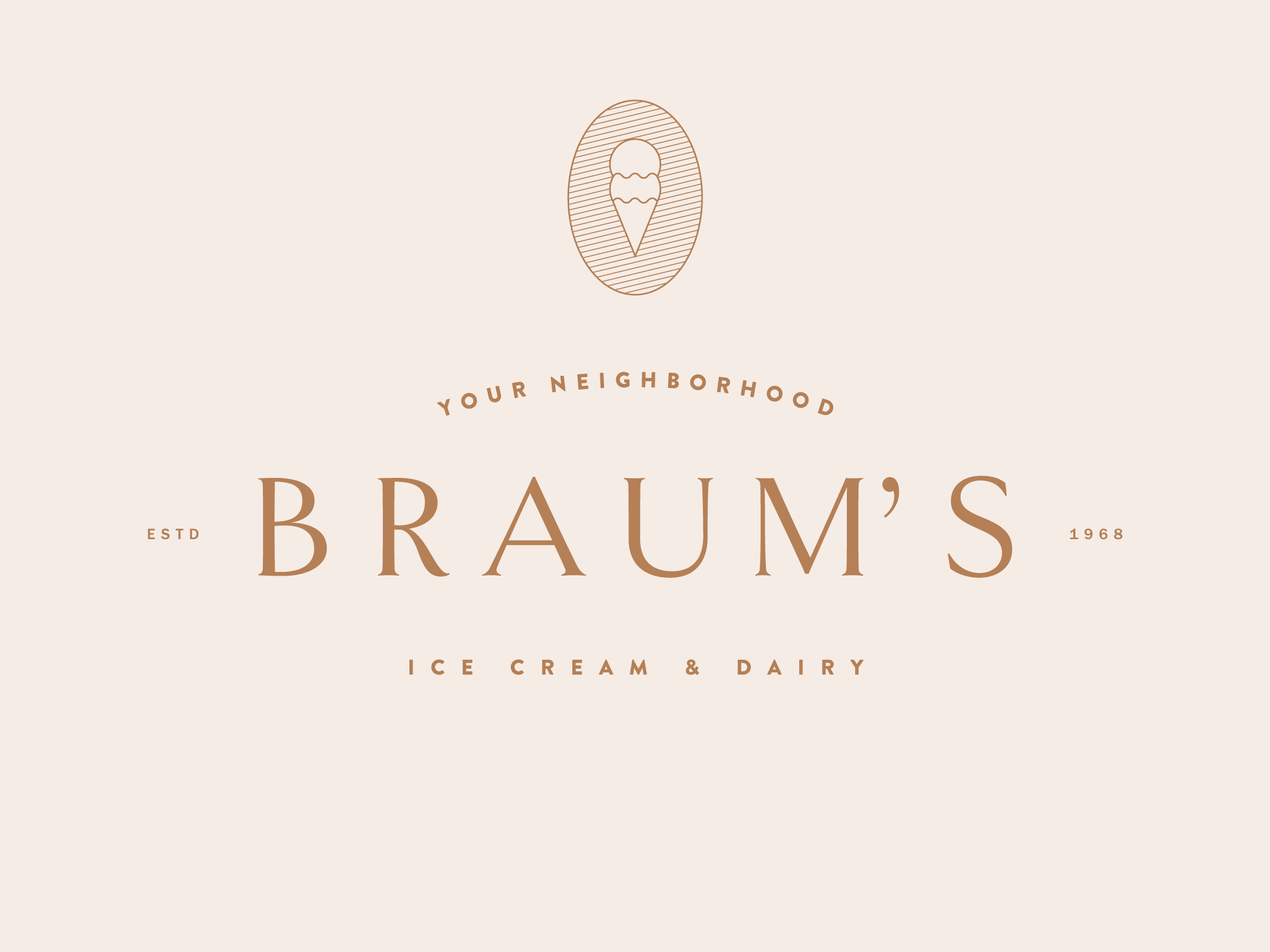 Brand identity concept for Braum's Ice Cream & Dairy featuring a refined serif wordmark, custom ice cream cone icon, and premium, neighborhood-inspired visual branding.