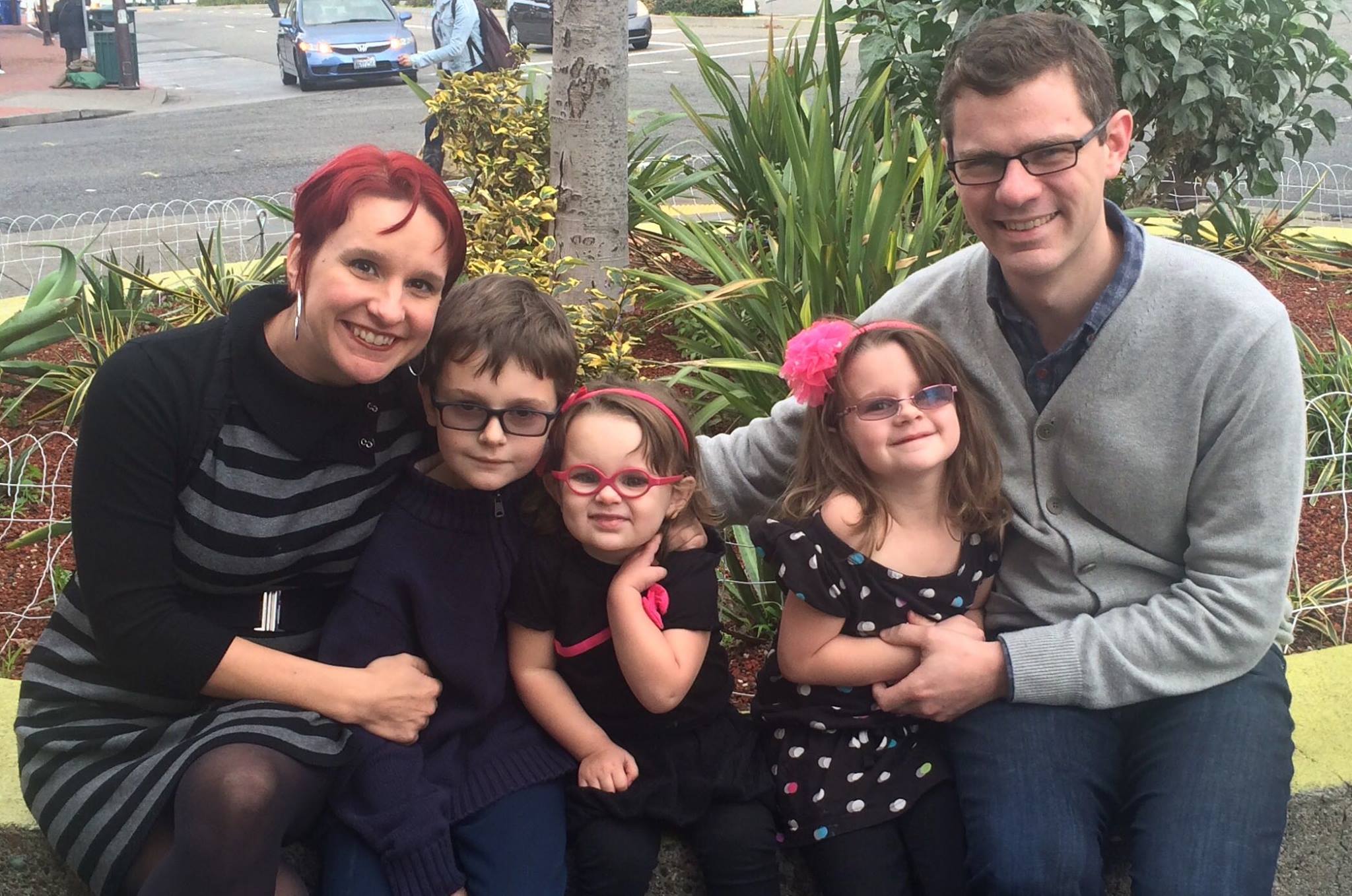 The Martens in Downtown Berkeley: Leah, Elliott, Gwendolyn, Junia, and Jason