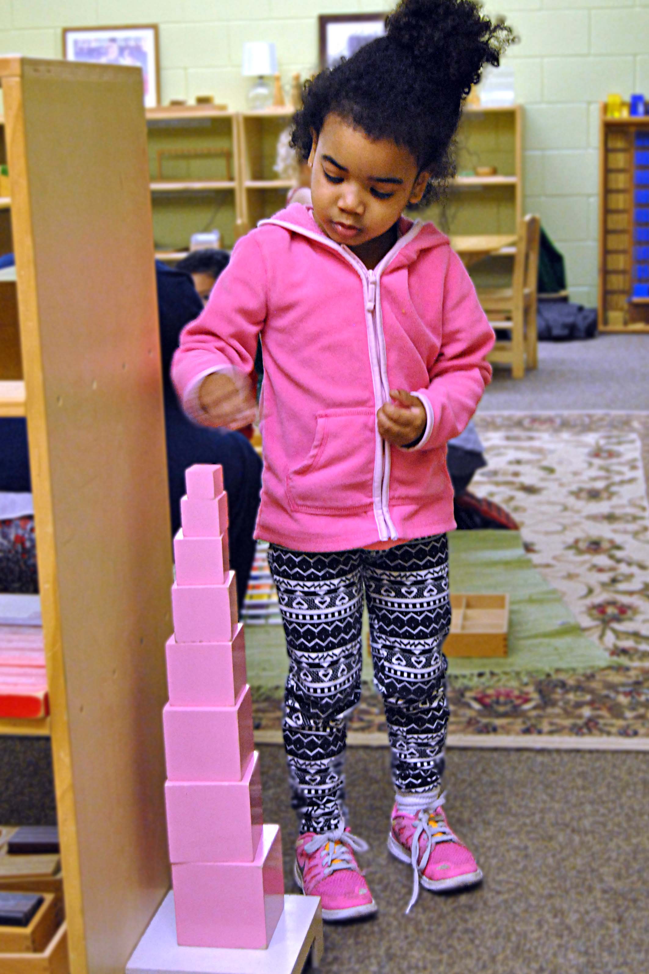 The pink tower helps children accomplish skills
