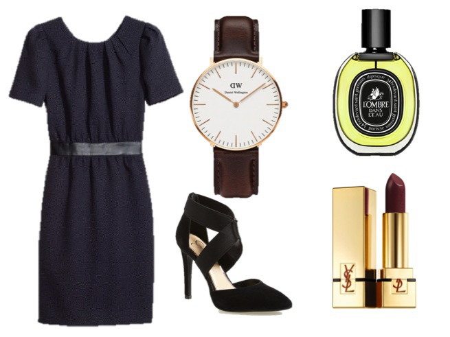 H&M Dress-$49.95 Jessica Simpson Pump-$88.95 Daniel Wellington Watch-$199.00 Diptyque L’Ombre dans l’ea-$140.00 YSL Lipstick ‘Rouge Pur Couture’-$35.00