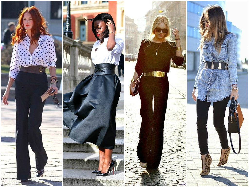 Wide belts are still super chic for spring. I have had a wide black leather belt for years (similar to the one in the second outfit above), I know it will keep coming back in fashion and I love wearing it. My favorite way to wear it is just like in the first outfit with my black slacks, a lighter colored blouse and high heeled pumps. 