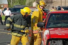 Rescue workers demonstrates Jaws of Life