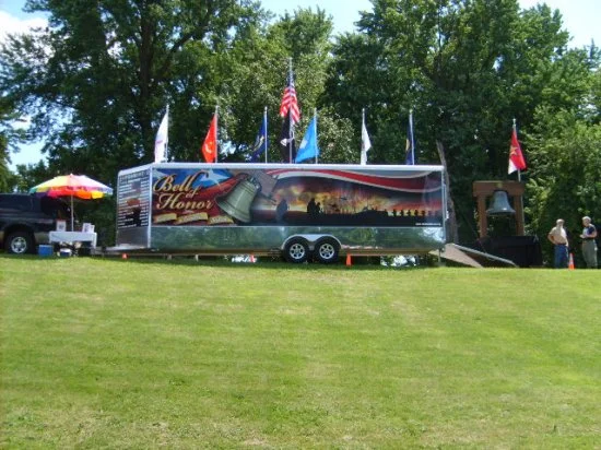 Bell of Honor trailer with Bell. Ready for Wanamingo Color Guard Field of flags presentation 