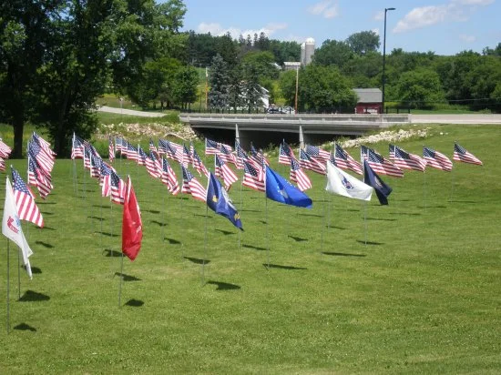  Flags of the branches of service in front row 