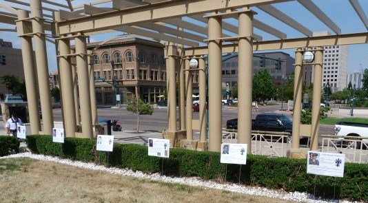  Courtyard of the Antler Hilton honoring the 19 fallen EMS Heroes.  Names of the fallen EMS placed on individual signs 