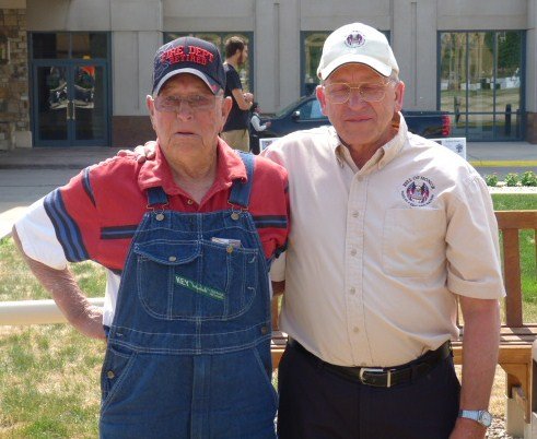  Dale Wellik stands with Grandfather of Fallen EMS Justin Hueston 