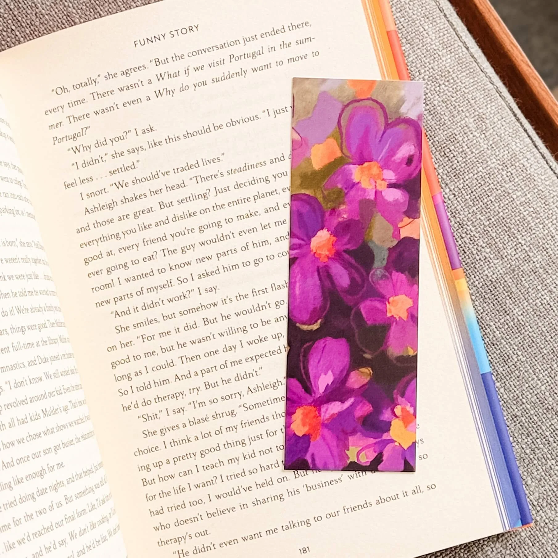 January Hoppy Mail Club bookmark with purple flowers
