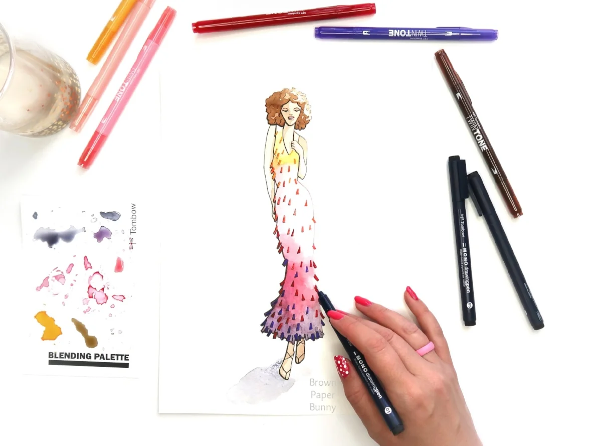 Fashion Illustration Using Tombow TwinTone Markers — Brown Paper Bunny Studio