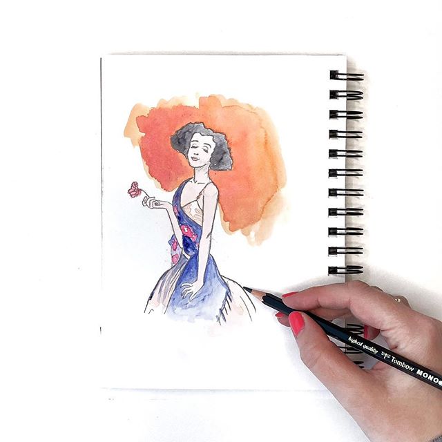 Sketched this from a painting I really liked at the @fryeartmuseum the other day, I just love her attitude. What do you suppose she&rsquo;s thinking? ⠀
⠀
I used @artphilosophyco Classics Watercolor Confections set to add color. Use my code BrownPaper