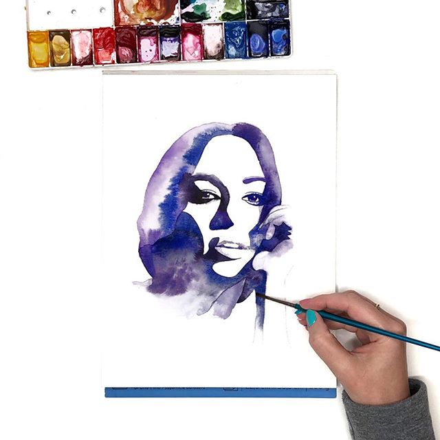 Another watercolor portrait in progress. I kind of love these one or two color paintings &mdash; I find them really challenging.