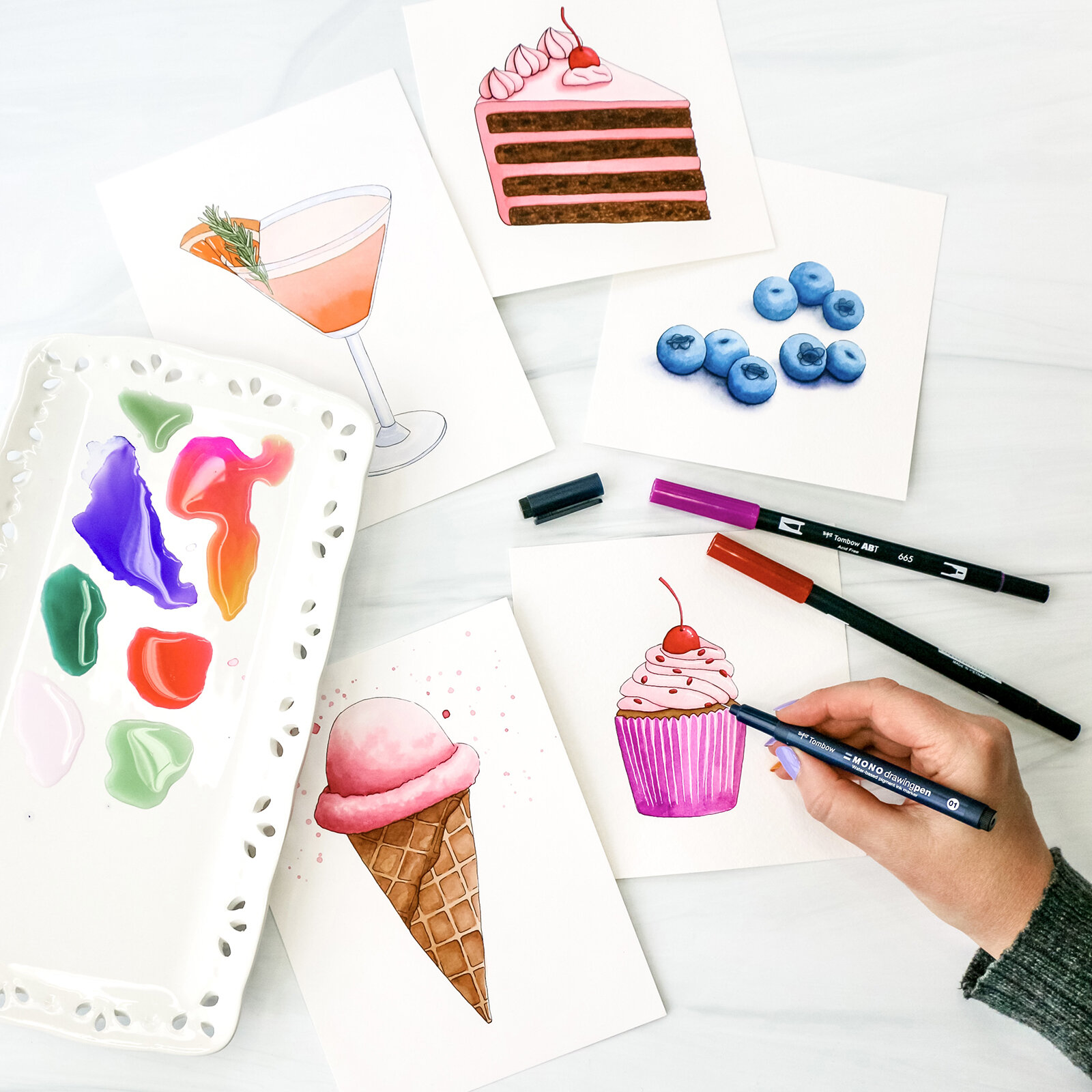 How to Watercolor with Tombow Brush Pens and Rubber Stamps