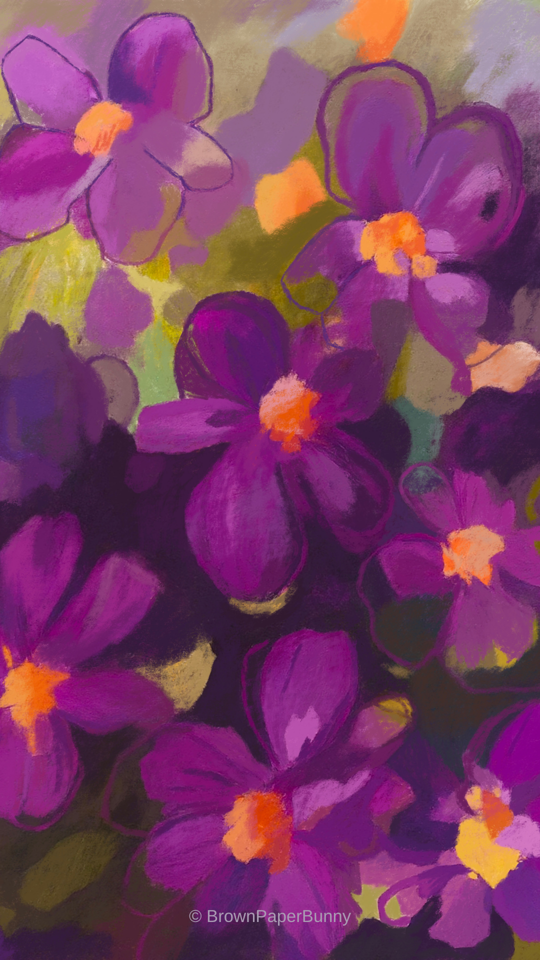 Field of Purple Flowers Painting Phone Wallpaper