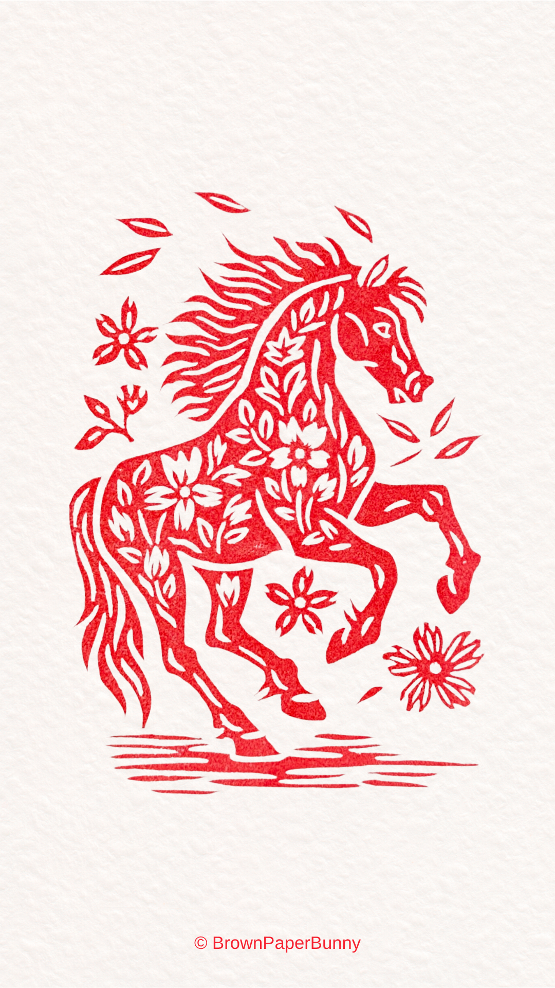 Fire Horse Lino Print Phone Wallpaper