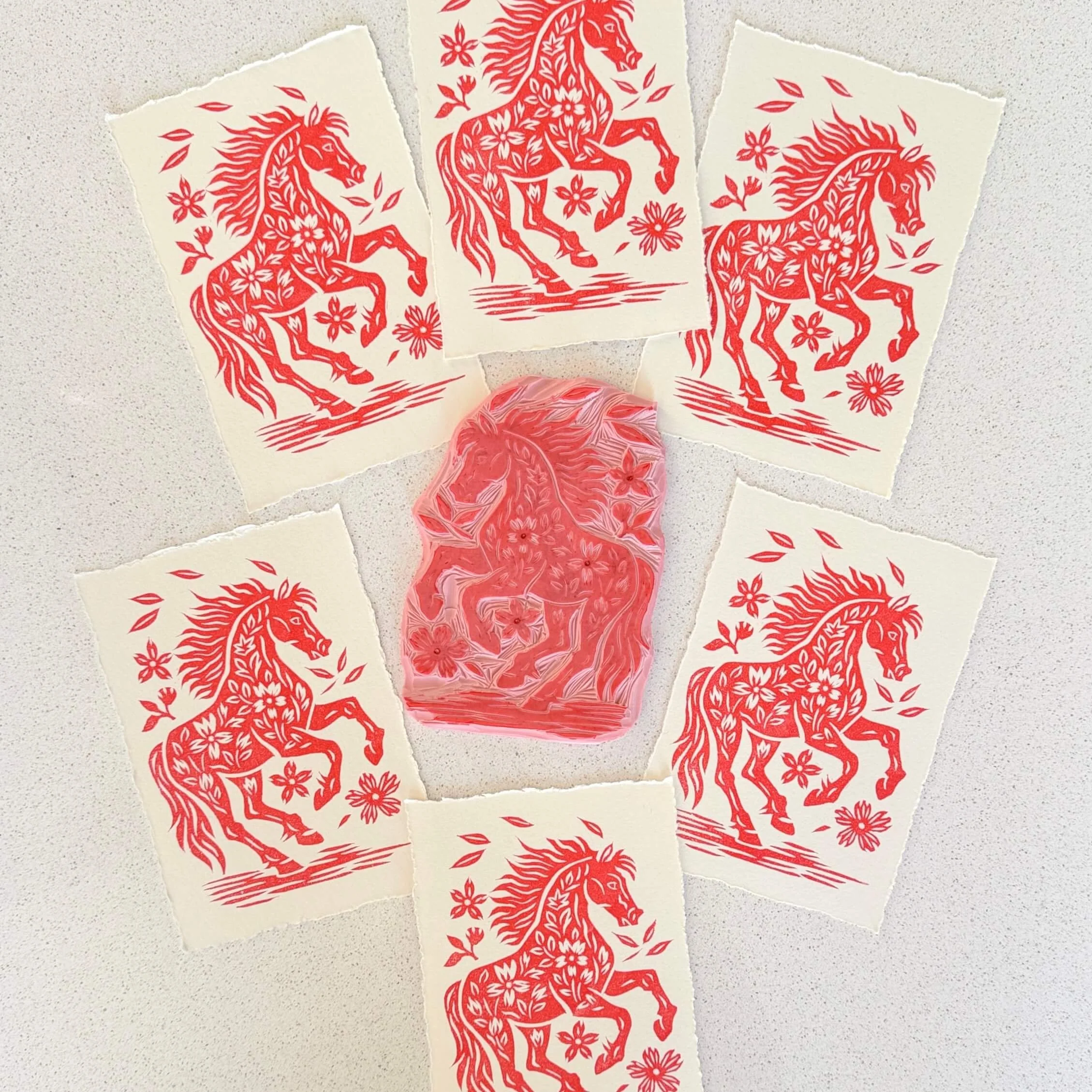 Limited Edition Fire Horse Lino Print Art with block