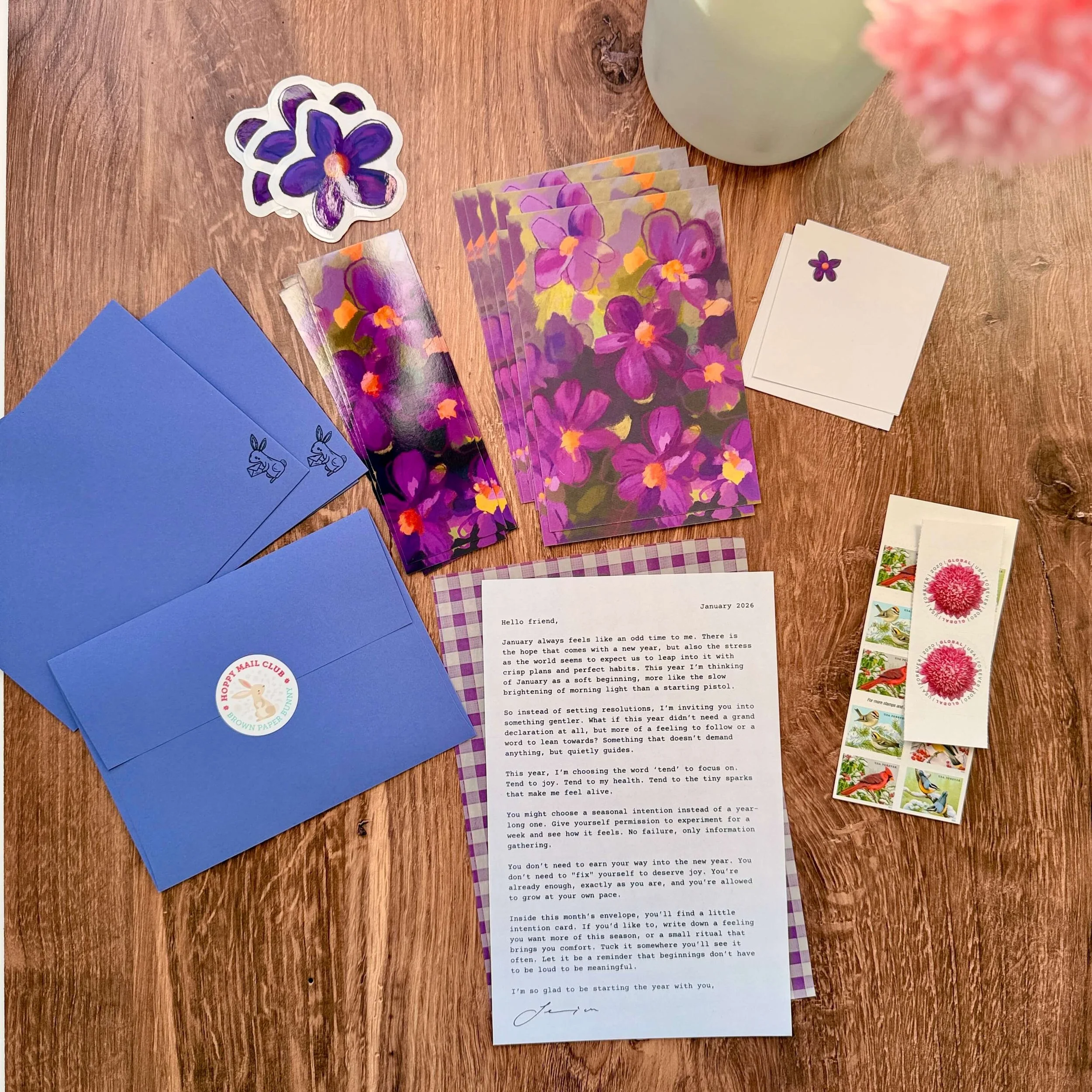 January Hoppy Mail Club art print bookmark and sticker