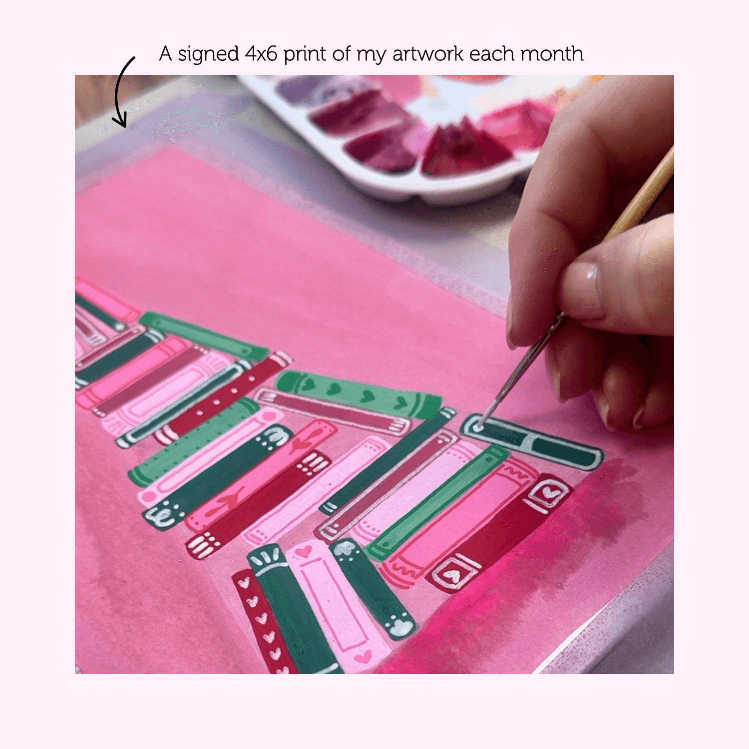 Painting the artwork for Hoppy Mail Art Print Club by BrownPaperBunny