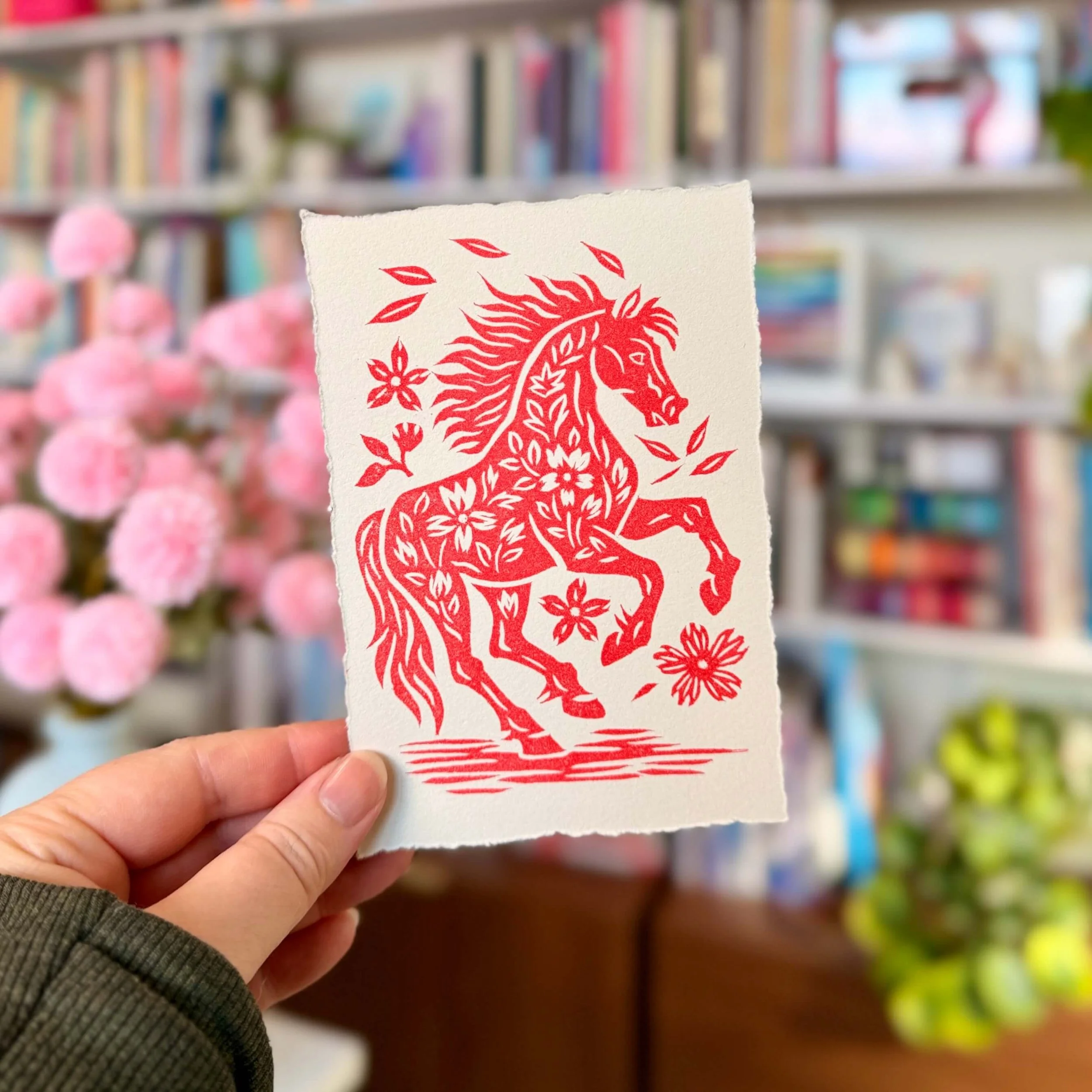 Fire Horse Lino Print Art