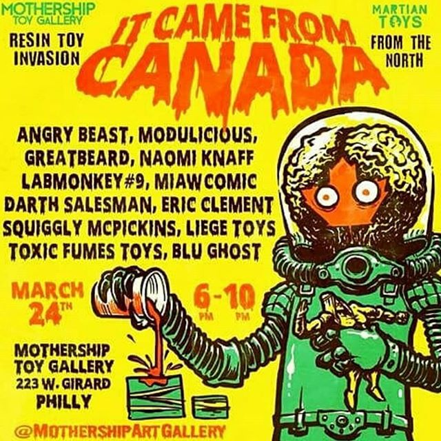 The Canadian resin toy crew ( #toyronto ) is having a show in Philly @mothershipartgallery ! It's an impressive group of artists including most of the line up from last years Action Statue and several new additions. It's curated by @labmonkeynumber9 