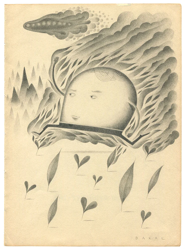 Dim Stars: Escape (Fire) | 8.5" x 11" | Graphite on Vintage Paper