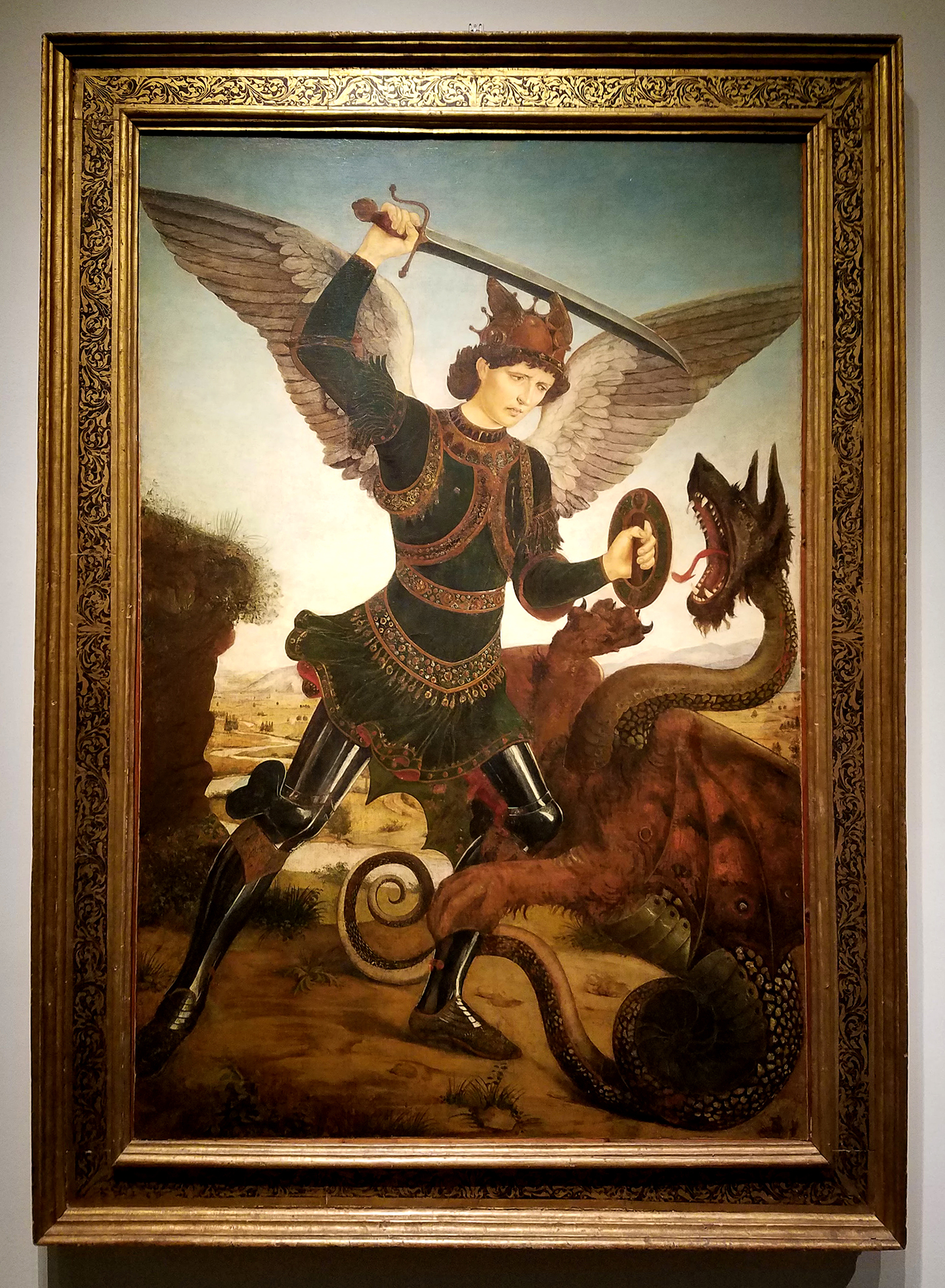Antonio del Pollaiuolo - St. Michael the Archangel Killing the Dragon, 1465-70