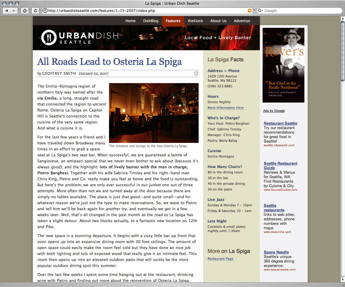 My first Urban Dish editorial which was an interview with the great Pietro Borghesi.