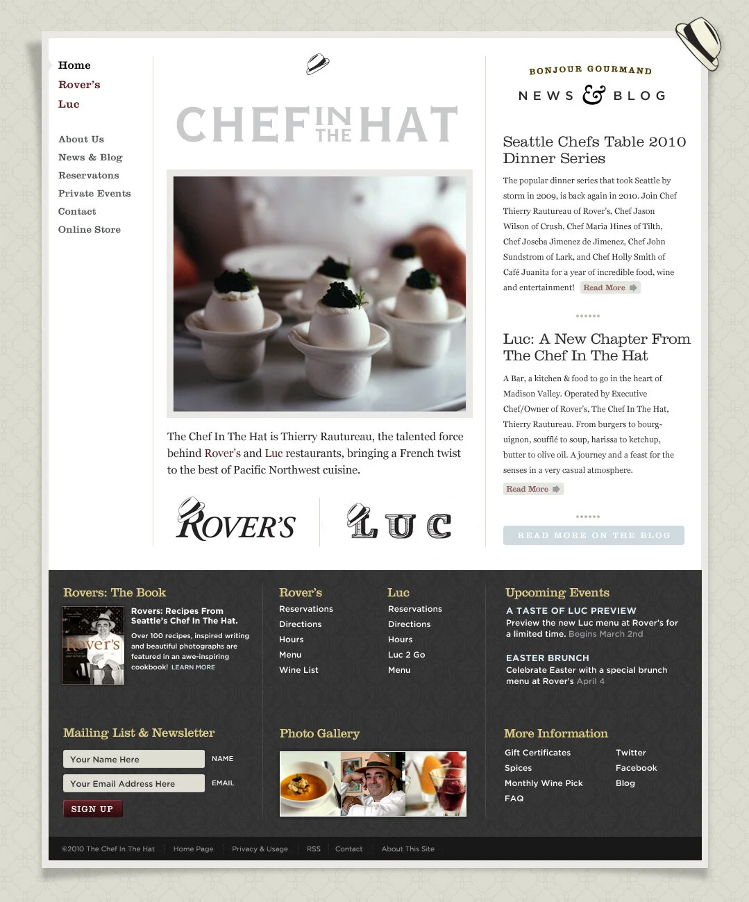 Second website for The Chef In The Hat