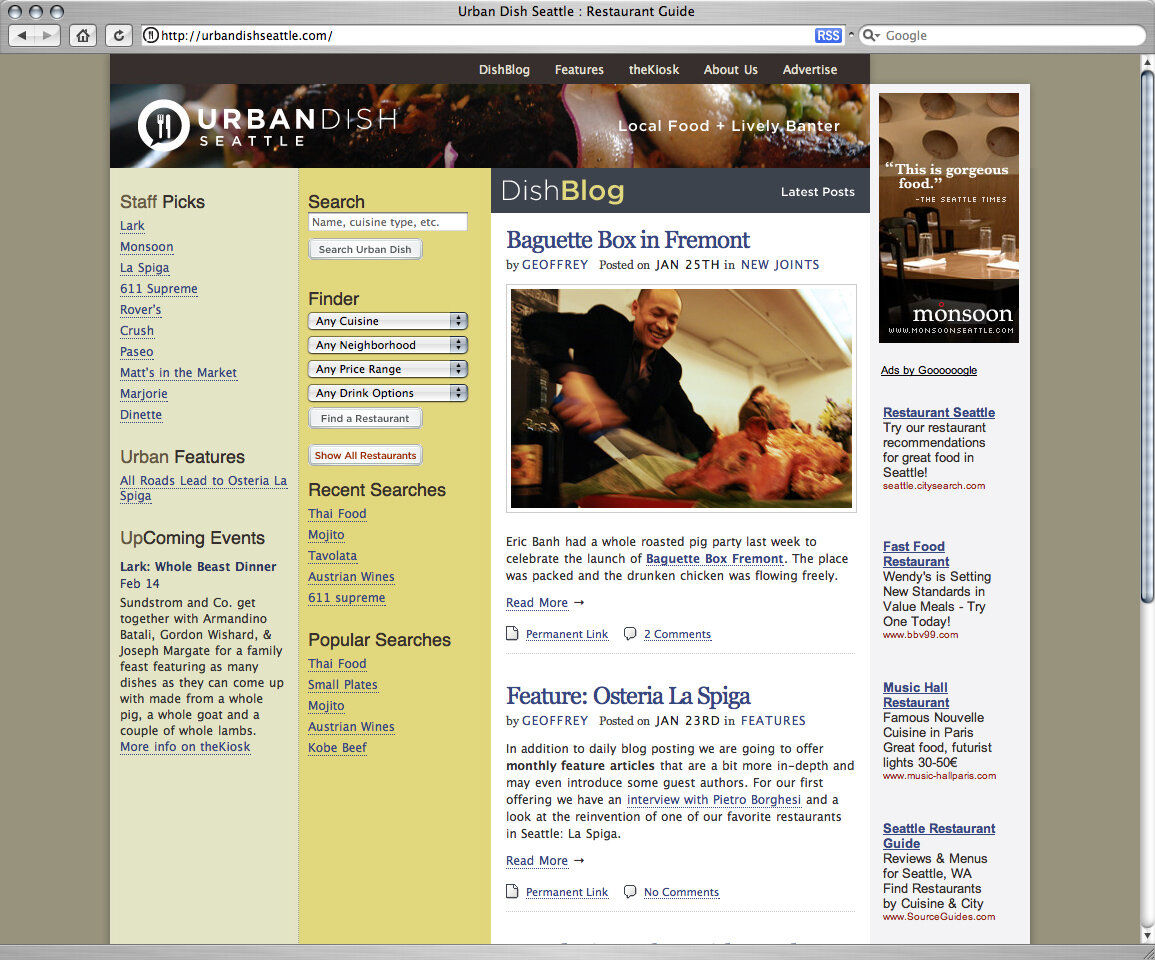 Back in the mid 2000s I designed and produced a restaurant listing site for Seattle called Urban Dish. We had a handful of great writers and it was my first forray into publishing. Eventually, UrbanSpoon came along and literally stole our design and…