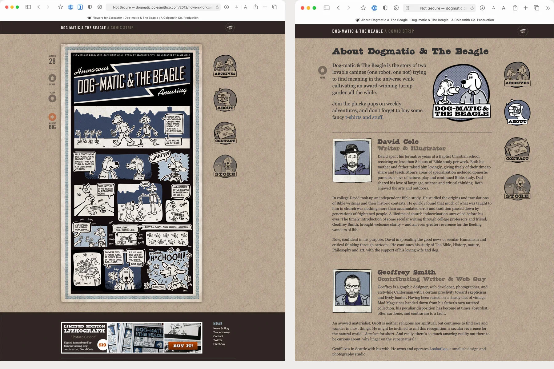 Dogmatic Website &amp; Comic Strip (Collaboration with David Cole). Illustrations by David Cole.