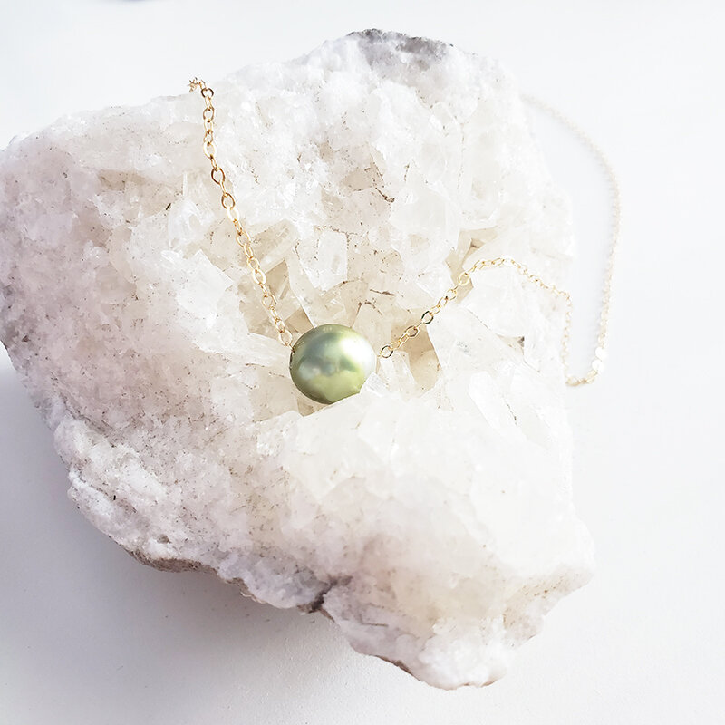 Pistachio Tahitian Pearl Floating Pearl Necklace