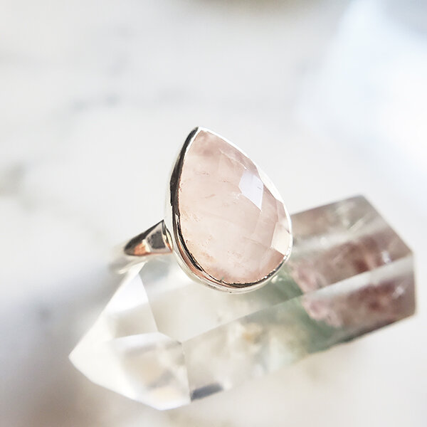 Rose Quartz Ring in Silver — &