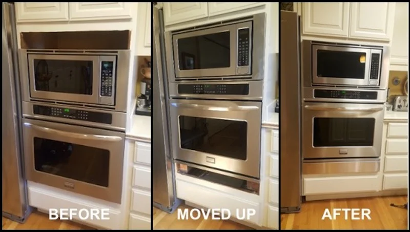 Frigidaire 30" Electric Wall Oven - Microwave Combination, modle # FGMC3065PF (Before - Moved Up - After)