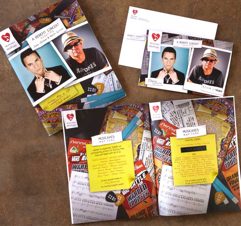 Grammy MapFund Program and direct mailer designed for a benefit concert featuring Dave Gahan of Depeche Mode & Kevin Lyman.