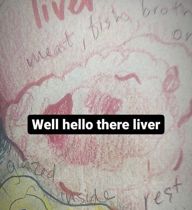 Workshop participant drawing: "By the spring green light of my generous liver", Squishy sessions research group, 2021