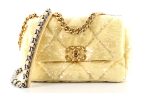 CHANEL Sequin Quilted Medium Chanel 19 Flap Light Blue 634203