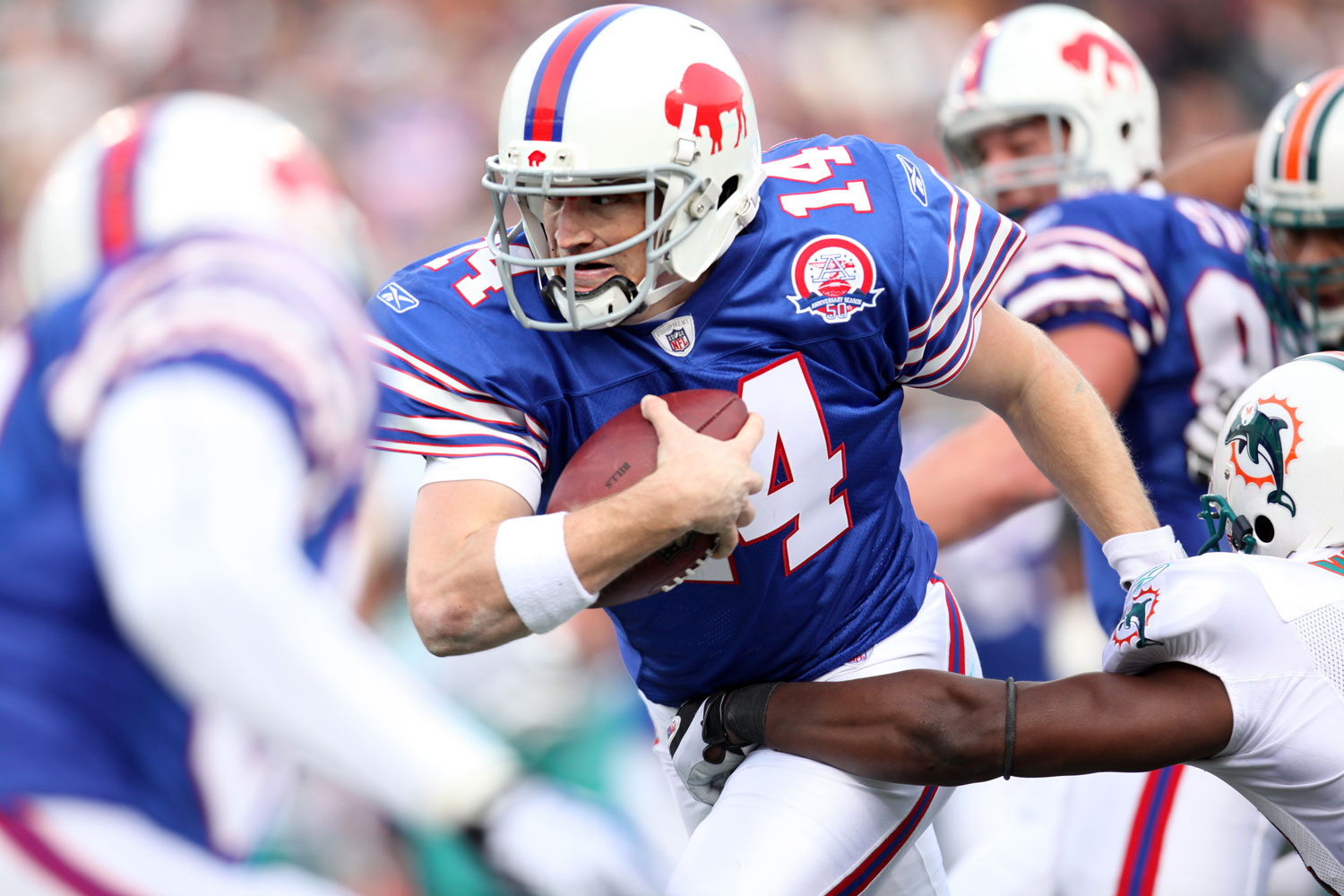 Buffalo Bills Ryan Fitzpatrick in action during a fixture between the Buffalo Bills and Miami Dolphins at Ralph Wilson Stadium on Sunday November 29th 2009.