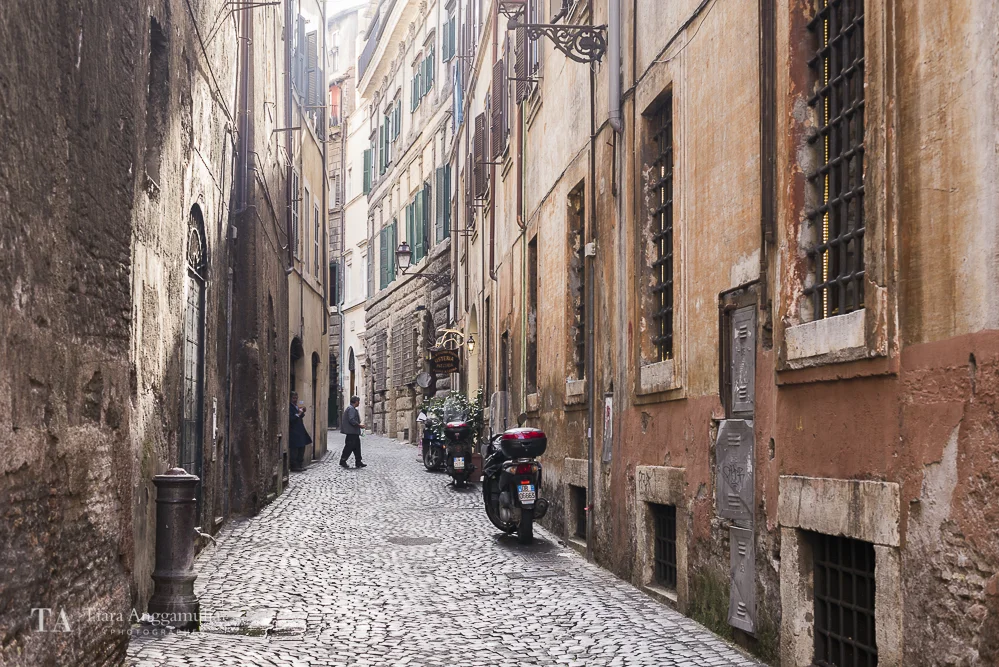 One of Rome's charming narrow streets.